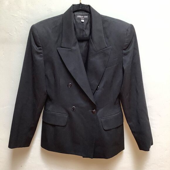 PHILIPPE ADEC DOUBLE PADDED SHOULDER DOUBLE BREASTED BLAZER PARIS - Picture 1 of 4